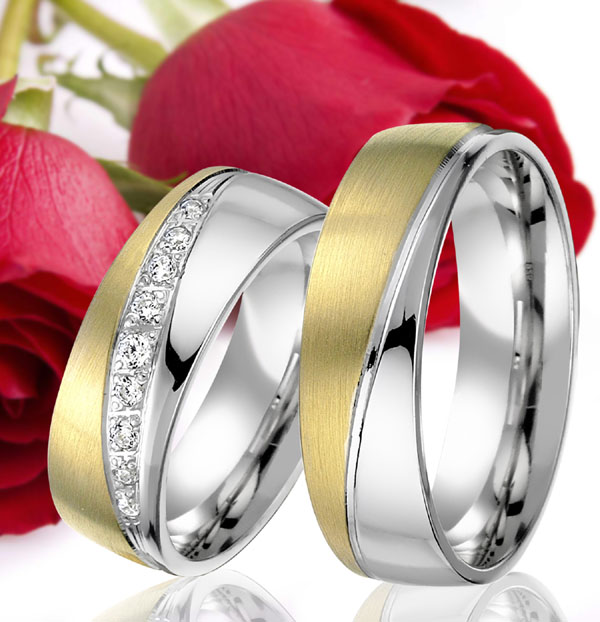 Trauringe - Partnerringe Silber / Gold "Fusion" 925er Silber
